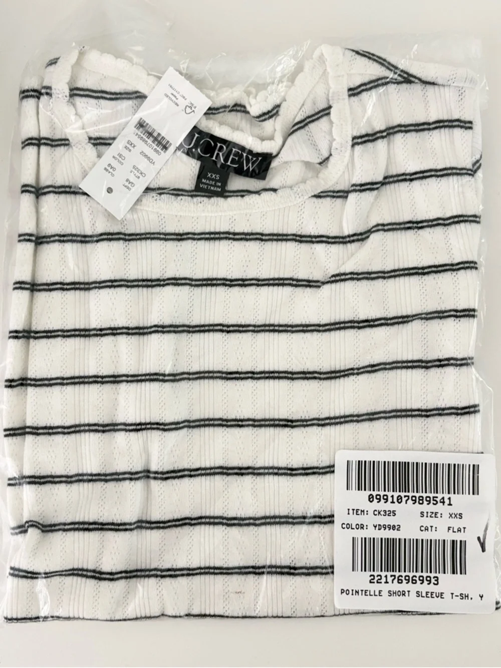 NWT J. Crew Pointelle Short-sleeve T-shirt Claude Stripe Ivory Black